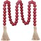 39 inches Wood Bead Garland Farmhouse with Tassels,Versatile Prayer Beads Boho Chic Wall Hanging Home Decor (Burgundy)